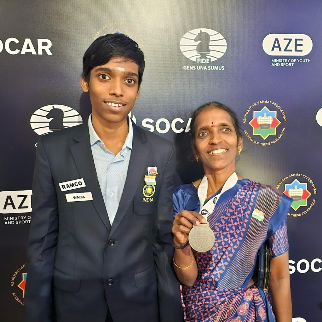 Indian chess grandmaster Rameshbabu Praggnanandhaa at the board