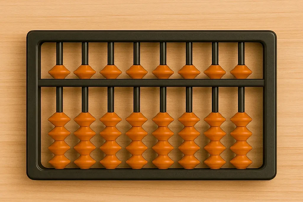 A child moving abacus beads during a mental arithmetic exercise
