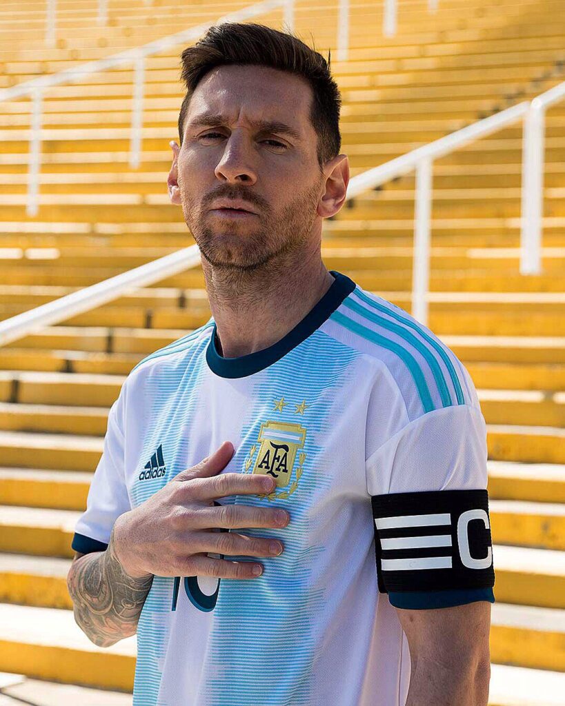 Lionel Messi playing in an international football match